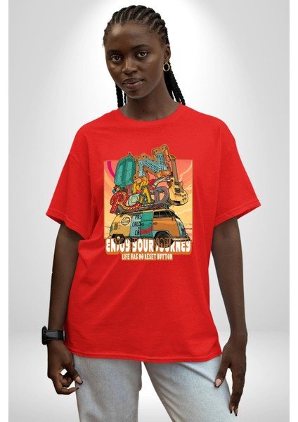 Yolculuğun Tadını Çıkart Barış Vosvosu Kadın Erkek Ön Baskılı Kırmızı Pamuklu Tişört Penye Klasik modelleri