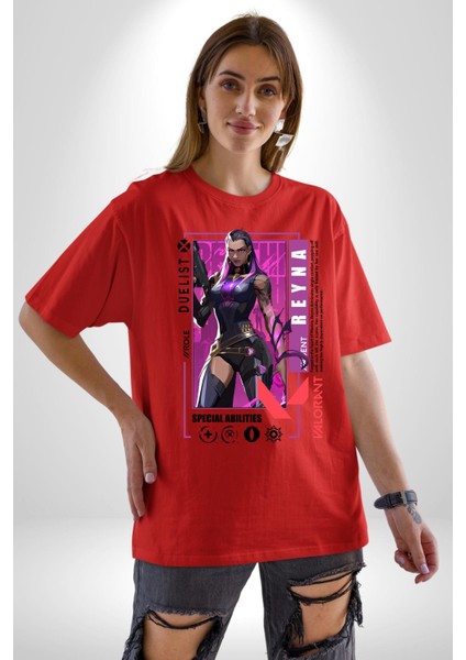 Reyna Düellocu Karakter Kadın Erkek Ön Baskılı Kırmızı Pamuklu Tişört Penye Klasik modelleri