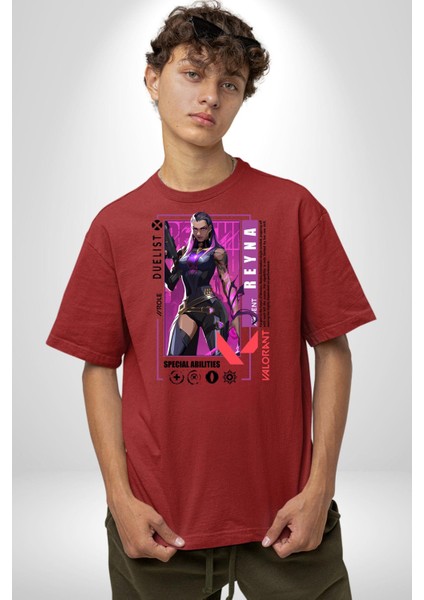 Reyna Düellocu Karakter Kadın Erkek Ön Baskılı Kırmızı Pamuklu Tişört Penye Klasik fırsatları