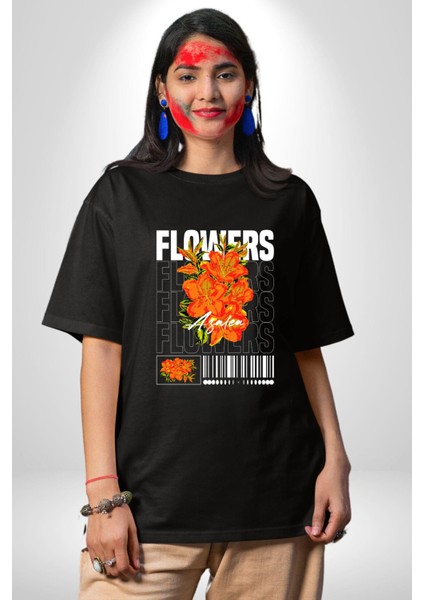 Çiçekler Nezaket Sokak Tarzı Kadın Erkek Ön Baskılı Siyah Pamuklu Tişört Penye Klasik fiyatları