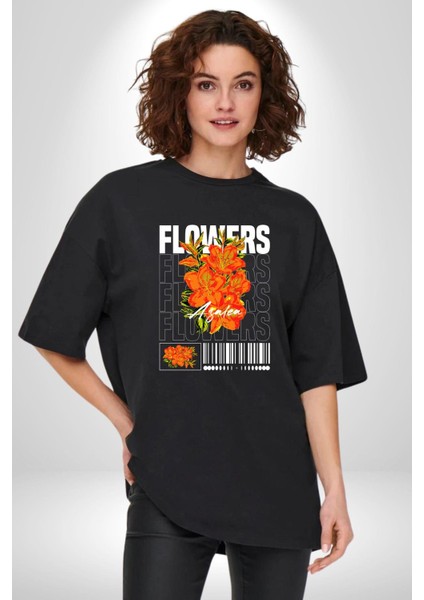 Çiçekler Nezaket Sokak Tarzı Kadın Erkek Ön Baskılı Siyah Pamuklu Tişört Penye Klasik modelleri