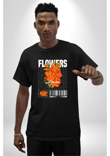 Çiçekler Nezaket Sokak Tarzı Kadın Erkek Ön Baskılı Siyah Pamuklu Tişört Penye Klasik fırsatları
