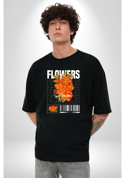 Çiçekler Nezaket Sokak Tarzı Kadın Erkek Ön Baskılı Siyah Pamuklu Tişört Penye Klasik indirimleri