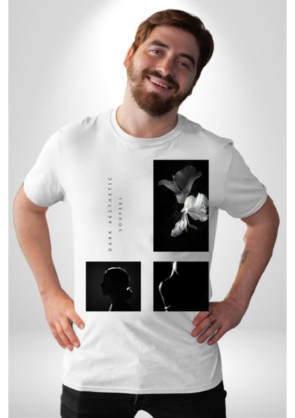 Modern Art Kadın ve Çiçek Kadın Erkek Ön Baskılı Beyaz Pamuklu Tişört Penye Klasik modelleri