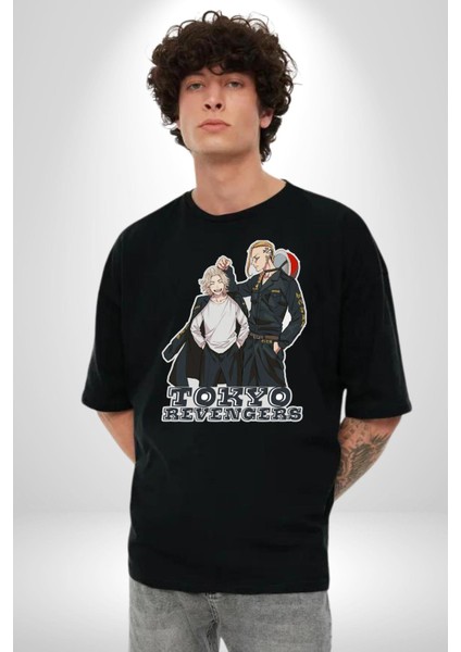 Tokyo Revengers Anime Kadın Erkek Ön Baskılı Siyah Pamuklu Tişört Penye Klasik fiyatları