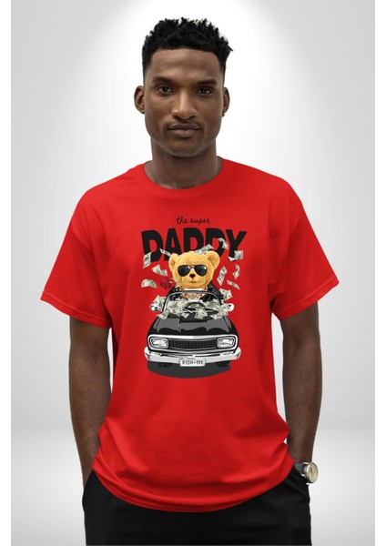 Para Babası Oyuncak Ayı Kadın Erkek Ön Baskılı Kırmızı Pamuklu Tişört Penye Klasik fiyatları