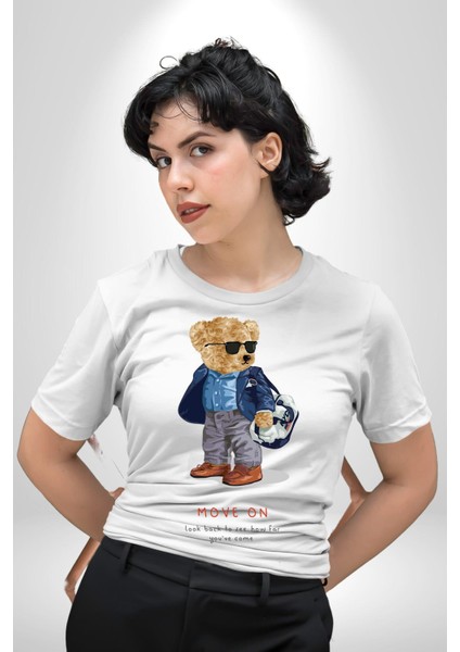 Tatlı Oyuncak Ayı Iş Adamı Amerikalı Kadın Erkek Ön Baskılı Beyaz Pamuklu Tişört Penye Klasik fiyatları