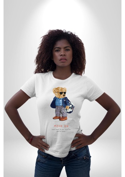 Tatlı Oyuncak Ayı Iş Adamı Amerikalı Kadın Erkek Ön Baskılı Beyaz Pamuklu Tişört Penye Klasik fırsatları