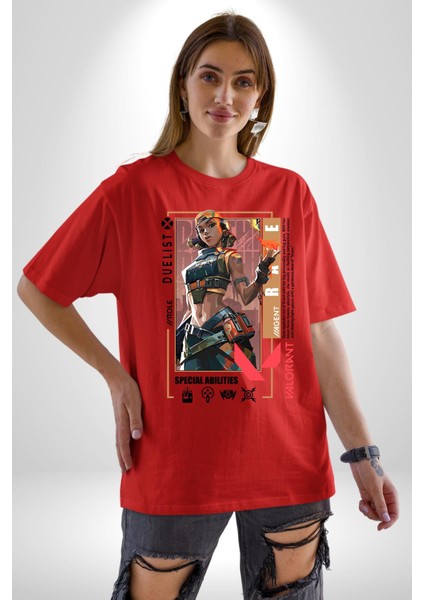 Raze Düellocu Karakter Kadın Erkek Ön Baskılı Kırmızı Pamuklu Tişört Penye Klasik