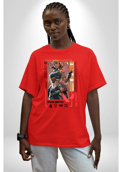 Raze Düellocu Karakter Kadın Erkek Ön Baskılı Kırmızı Pamuklu Tişört Penye Klasik modelleri