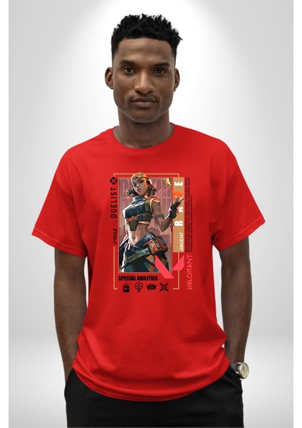 Raze Düellocu Karakter Kadın Erkek Ön Baskılı Kırmızı Pamuklu Tişört Penye Klasik fırsatları