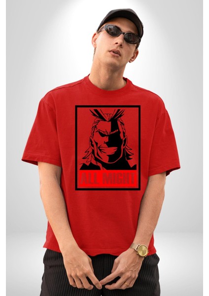 Her Şey Mümkün Justice Academy Kadın Erkek Ön Baskılı Kırmızı Pamuklu Tişört Penye Klasik