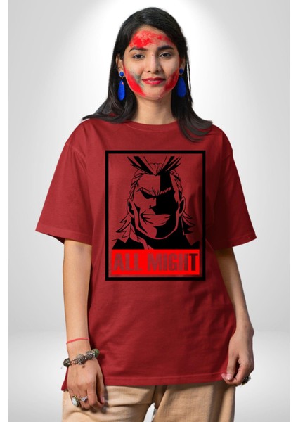 Her Şey Mümkün Justice Academy Kadın Erkek Ön Baskılı Kırmızı Pamuklu Tişört Penye Klasik fiyatları