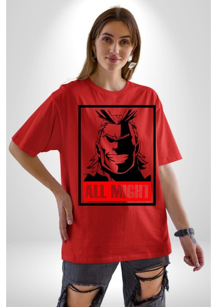 Her Şey Mümkün Justice Academy Kadın Erkek Ön Baskılı Kırmızı Pamuklu Tişört Penye Klasik modelleri