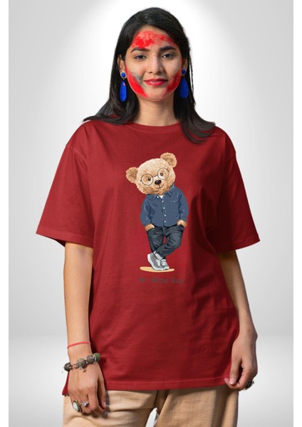 Bay Iyi Oyuncak Ayı Kadın Erkek Ön Baskılı Kırmızı Pamuklu Tişört Penye Klasik fiyatları