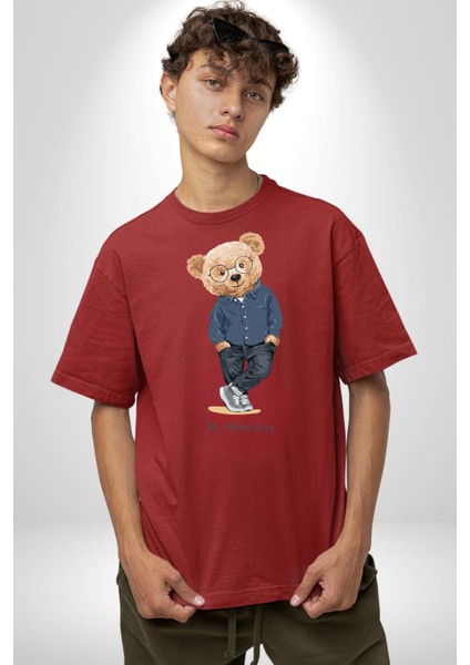 Bay Iyi Oyuncak Ayı Kadın Erkek Ön Baskılı Kırmızı Pamuklu Tişört Penye Klasik fırsatları