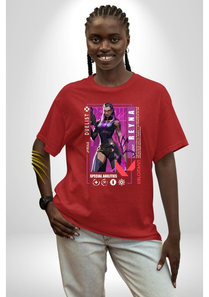 Reyna Düellocu Karakter Kadın Erkek Ön Baskılı Kırmızı Pamuklu Tişört Penye Klasik