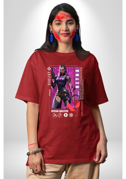 Reyna Düellocu Karakter Kadın Erkek Ön Baskılı Kırmızı Pamuklu Tişört Penye Klasik modelleri