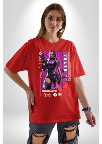 Reyna Düellocu Karakter Kadın Erkek Ön Baskılı Kırmızı Pamuklu Tişört Penye Klasik fırsatları
