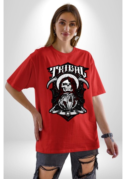 Dünyayı Tutan Kahin Iskelet Adam Kadın Erkek Ön Baskılı Kırmızı Pamuklu Tişört Penye Klasik modelleri