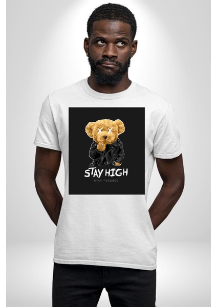 Yüksek Kal Iyi Odaklan Oyuncak Ayı Kadın Erkek Ön Baskılı Beyaz Pamuklu Tişört Penye Klasik indirimleri