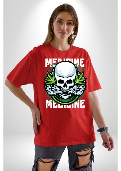 Ölü Cadılar Bayramı Kurukafa Kadın Erkek Ön Baskılı Kırmızı Pamuklu Tişört Penye Klasik fırsatları