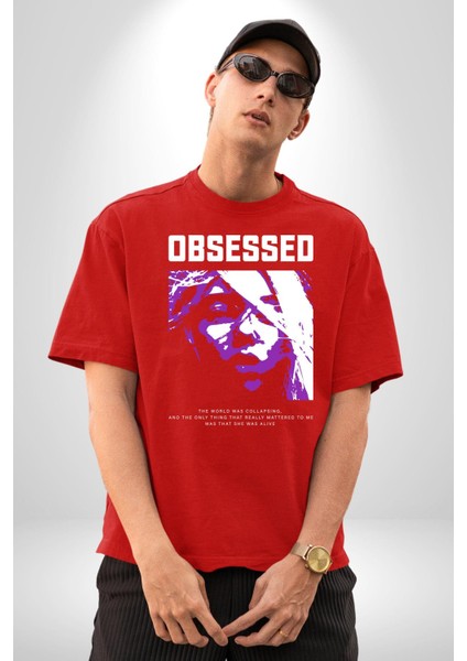 Takıntılı Havalı Kadın Kadın Erkek Ön Baskılı Kırmızı Pamuklu Tişört Penye Klasik modelleri