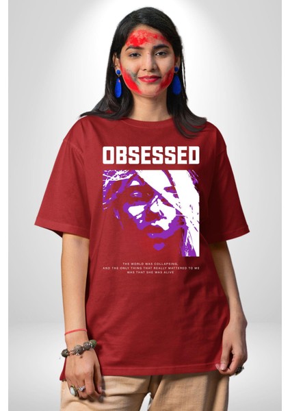 Takıntılı Havalı Kadın Kadın Erkek Ön Baskılı Kırmızı Pamuklu Tişört Penye Klasik fırsatları