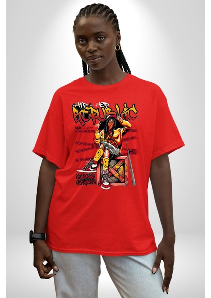 Hip Hop Kadın Baseball Sopalı Kadın Erkek Ön Baskılı Kırmızı Pamuklu Tişört Penye Klasik modelleri