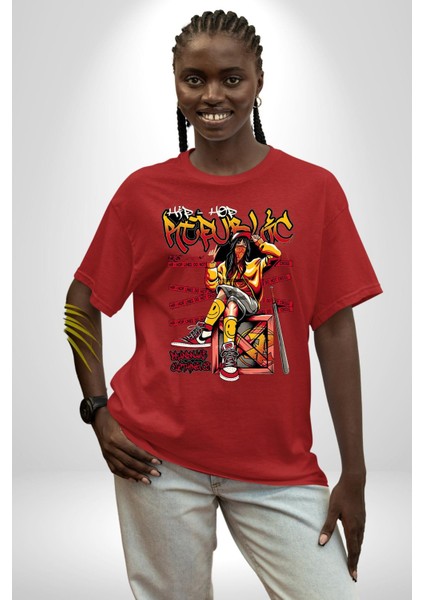 Hip Hop Kadın Baseball Sopalı Kadın Erkek Ön Baskılı Kırmızı Pamuklu Tişört Penye Klasik indirimleri