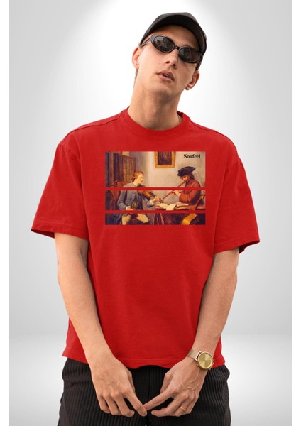 Kemanist ve Flütçü Orta Çağ Kadın Erkek Ön Baskılı Kırmızı Pamuklu Tişört Penye Klasik fırsatları