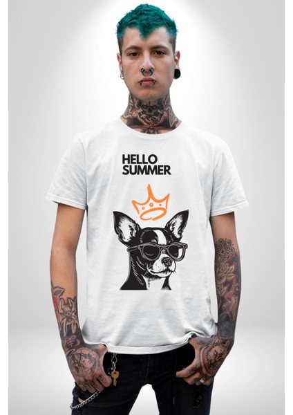 Chihuahua Köpek Merhaba Yaz Kadın Erkek Ön Baskılı Beyaz Pamuklu Tişört Penye Klasik fiyatları