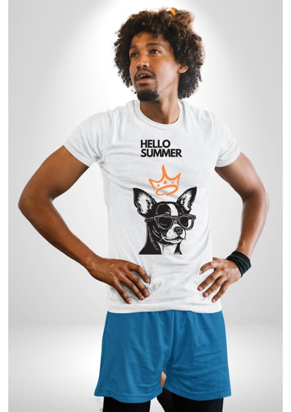 Chihuahua Köpek Merhaba Yaz Kadın Erkek Ön Baskılı Beyaz Pamuklu Tişört Penye Klasik indirimleri