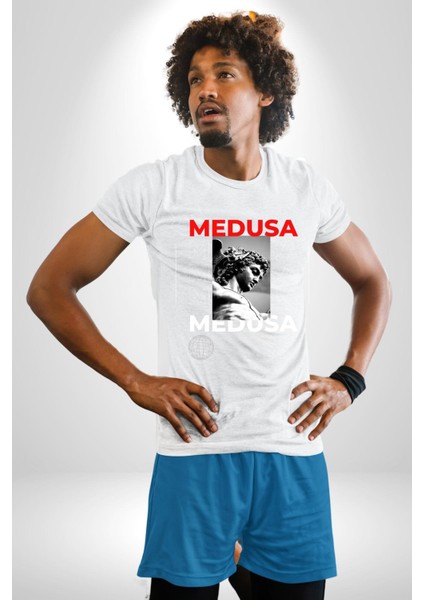Medusa Yunan Heykeli Kadın Erkek Ön Baskılı Beyaz Pamuklu Tişört Penye Klasik fiyatları