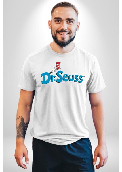 Dr.seuss Komik Şapka Logo Kadın Erkek Ön Baskılı Beyaz Pamuklu Tişört Penye Klasik fiyatları