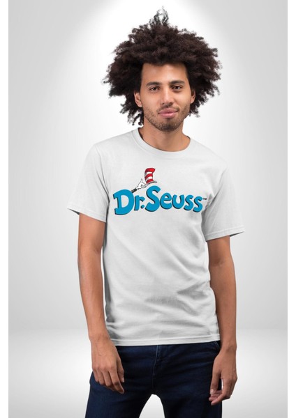 Dr.seuss Komik Şapka Logo Kadın Erkek Ön Baskılı Beyaz Pamuklu Tişört Penye Klasik modelleri
