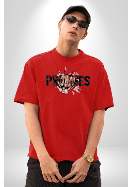 Yumruk Sözünü Unutma Hayatını Koru Kadın Erkek Ön Baskılı Kırmızı Pamuklu Tişört Penye Klasik modelleri