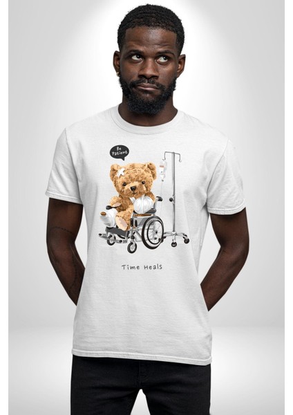 Zaman Oyuncak Ayı Kadın Erkek Ön Baskılı Beyaz Pamuklu Tişört Penye Klasik fiyatları