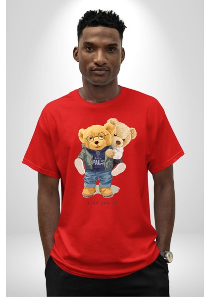 Tatlı Sevgililer Günü Oyuncak Ayı Kadın Erkek Ön Baskılı Kırmızı Pamuklu Tişört Penye Klasik modelleri