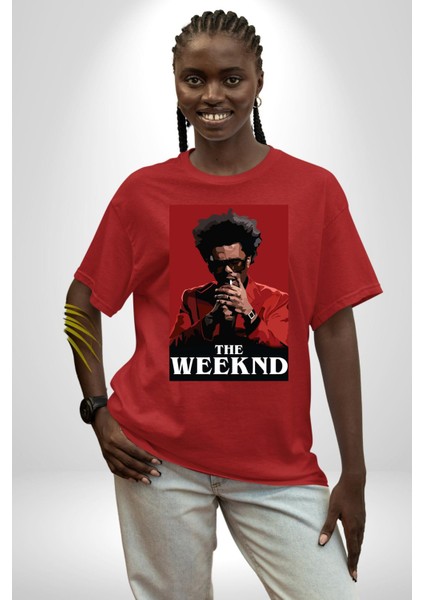 The Weekend Efsane Solist Kadın Erkek Ön Baskılı Kırmızı Pamuklu Tişört Penye Klasik fiyatları