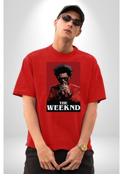 The Weekend Efsane Solist Kadın Erkek Ön Baskılı Kırmızı Pamuklu Tişört Penye Klasik modelleri