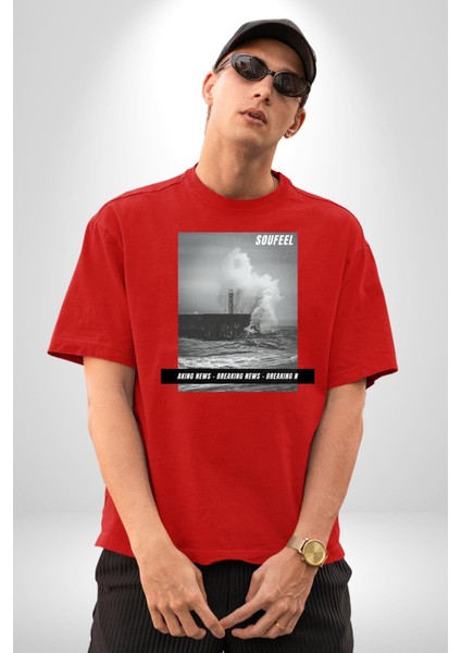 Denizkıran Gemi Haberleri Kadın Erkek Ön Baskılı Kırmızı Pamuklu Tişört Penye Klasik