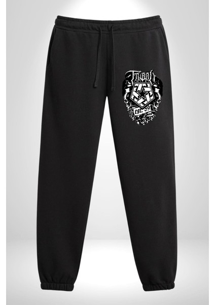 Tribal Gear Logo Rahat Siyah Dijital Baskılı Kadın Erkek Eşofman Altı