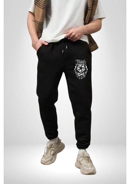 Tribal Gear Logo Rahat Siyah Dijital Baskılı Kadın Erkek Eşofman Altı