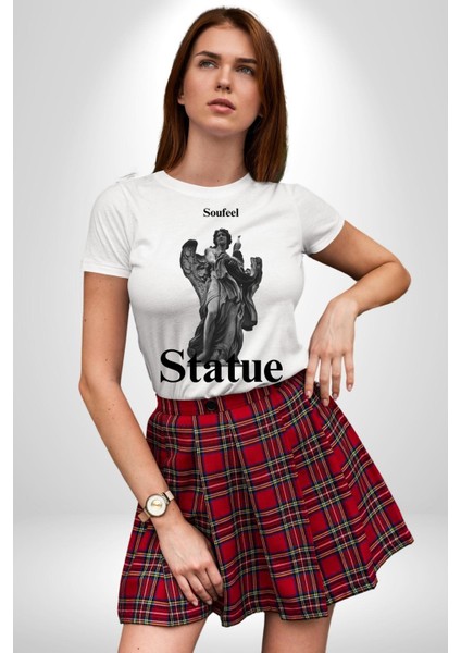 Yunan Heykeli Statue Kadın Erkek Ön Baskılı Beyaz Pamuklu Tişört Penye Klasik fiyatları