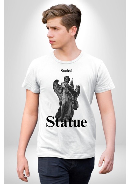Yunan Heykeli Statue Kadın Erkek Ön Baskılı Beyaz Pamuklu Tişört Penye Klasik indirimleri