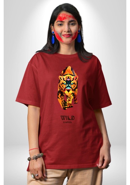 Modern Kaplan Techno Tarzı Kadın Erkek Ön Baskılı Kırmızı Pamuklu Tişört Penye Klasik modelleri