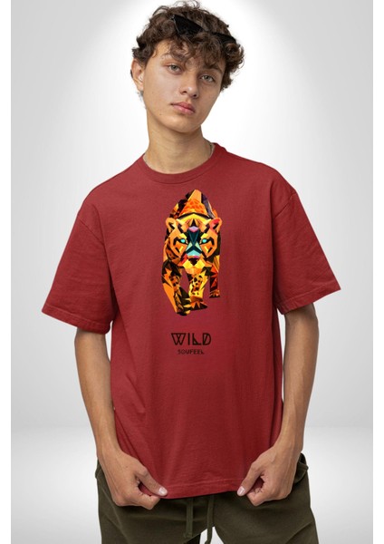 Modern Kaplan Techno Tarzı Kadın Erkek Ön Baskılı Kırmızı Pamuklu Tişört Penye Klasik indirimleri