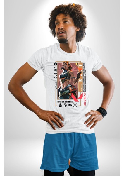 Raze Düellocu Karakter Kadın Erkek Ön Baskılı Beyaz Pamuklu Tişört Penye Klasik