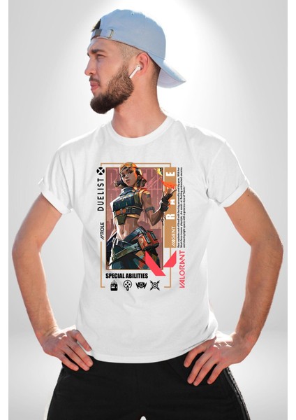 Raze Düellocu Karakter Kadın Erkek Ön Baskılı Beyaz Pamuklu Tişört Penye Klasik modelleri